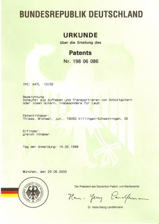 Patenturkunde Michael Thiess
